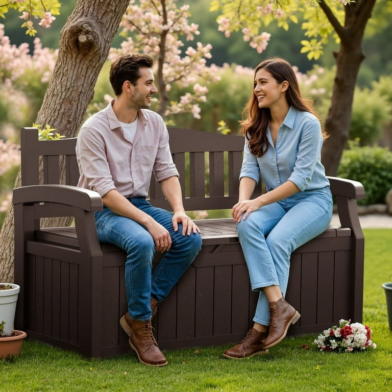 Devoko 82 Gallon Storage Patio Bench, Brown photo 5