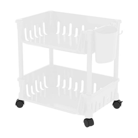 LACKUST 2 Tier Rolling Kitchen Storage Organizer - White Under Sink Storage Rack with Wheels, Plastic & Steel Multifunctional Bathroom Shelf for Snacks, Cleaning Supplies