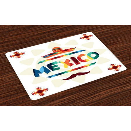 - Mexican Placemats Set of 4 Mexico Traditional Aztec Motifs and Sombrero Straw Hat and Moustache Graphic Print, Washable Fabric Place Mats for Dining Room Kitchen Table Decor,Multicolor, by Ambesonne