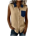 thumbnail image 2 of LEKWK Womens Business Casual Tops Regular Fit Colla Neck Sleeveless Tops Regular Fit Contrast Pocket Trim Blouses Button Down Utility Style office Work Outfits, 2 of 5