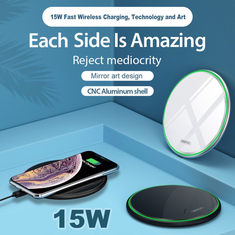  Wireless Charger,KUULAA Numerical Control Technology Fast  Mobile Phone Wireless Charger 15W Intelligent Sensing Charging  Pad,Lightweight and Portable,Black : Cell Phones & Accessories