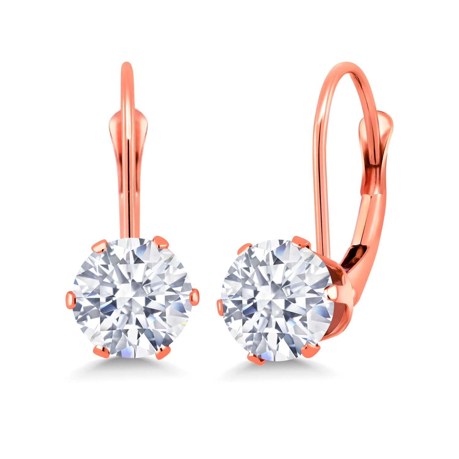 Gem Stone King White Zirconia Leverback Earrings for Women (1.68 Cttw, Gemstone Birthstone, Round 6MM)