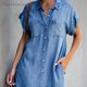 thumbnail image 2 of 2021 Fashion New Ladies Denim Dress Short Sleeve Pockets Single Breasted Women Shirt Knee Length Party Beach Sexy Ladies DressesS Gao Jinjia LED, 2 of 2