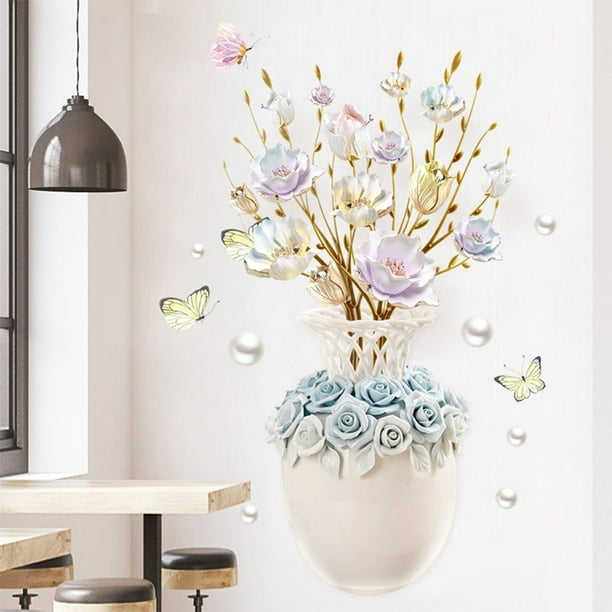 Stickers Muraux, Vase en Relief Coloré Fleur Chambre Papier Peint
