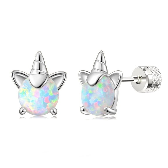 YAYAJAJU Unicorn Earrings for Women, 925 Sterling Silver Hypoallergenic Cute Animal Opal Stud Earring Jewelry Gifts (Silver)