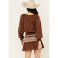thumbnail image 4 of Shyanne Women's Satin Peasant Mini Dress - SWSP23D12-DKBRWN Medium  US, 4 of 4