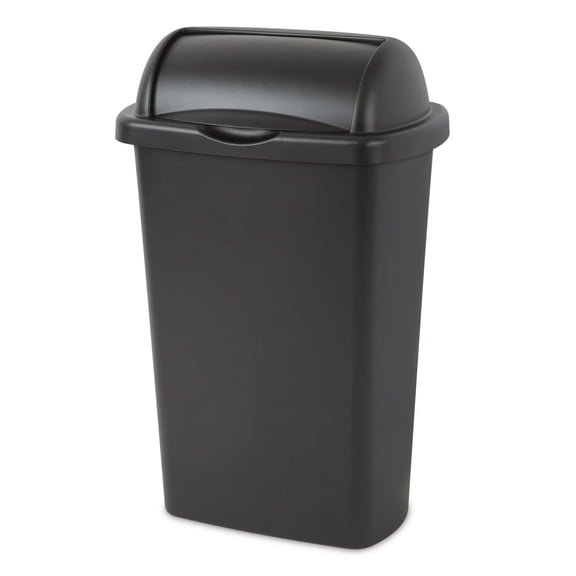 13 Gallon Roll Top Wastebasket, Large Trash Can with Easy Open Lift Lid for Kitchen, Black