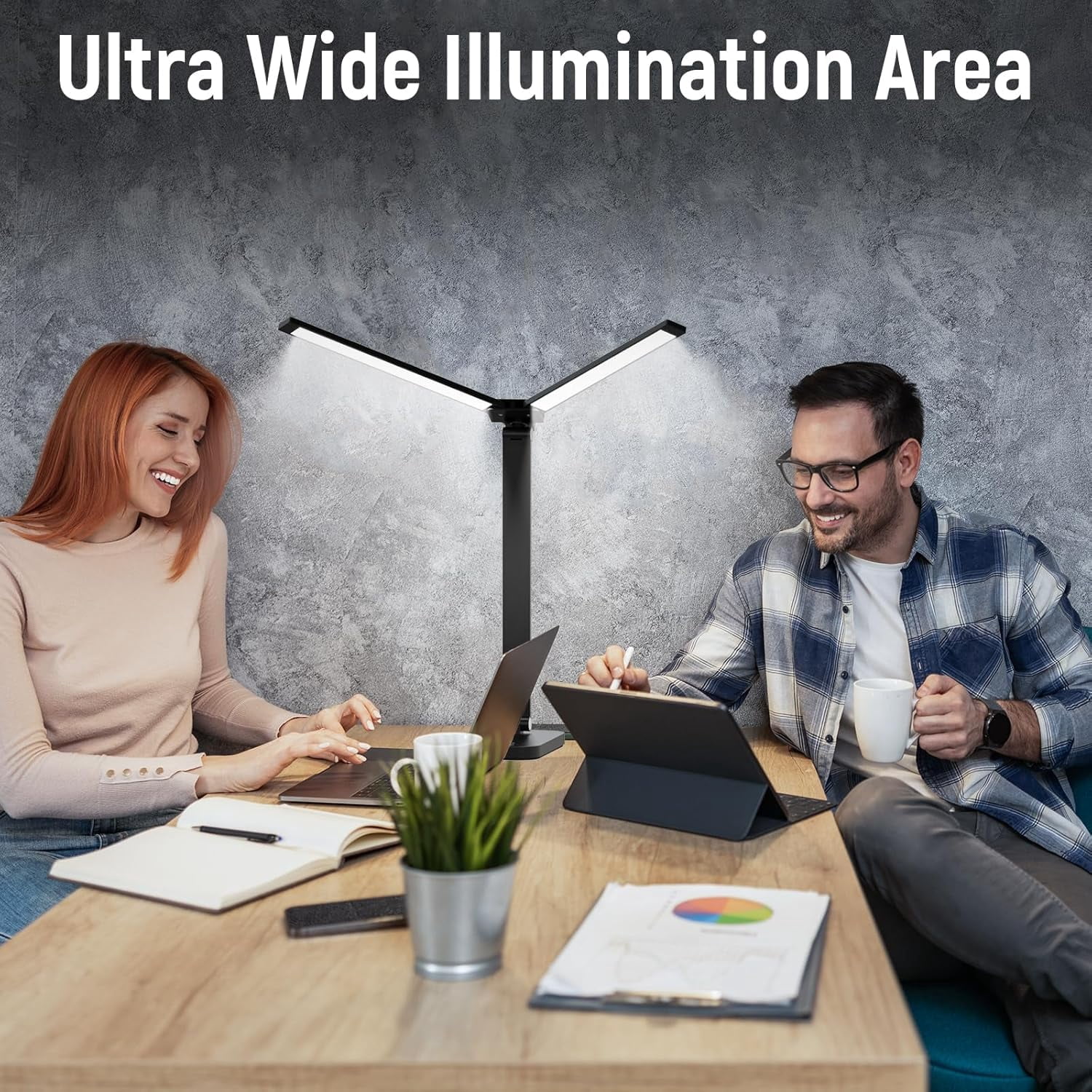 LED Desk Lamp with USB Charging Port, Dimmable 50 Lighting Modes Adjustable Foldable Dual Swing Arm Architect Energy-Efficient Task Lamp For Home Office-Black