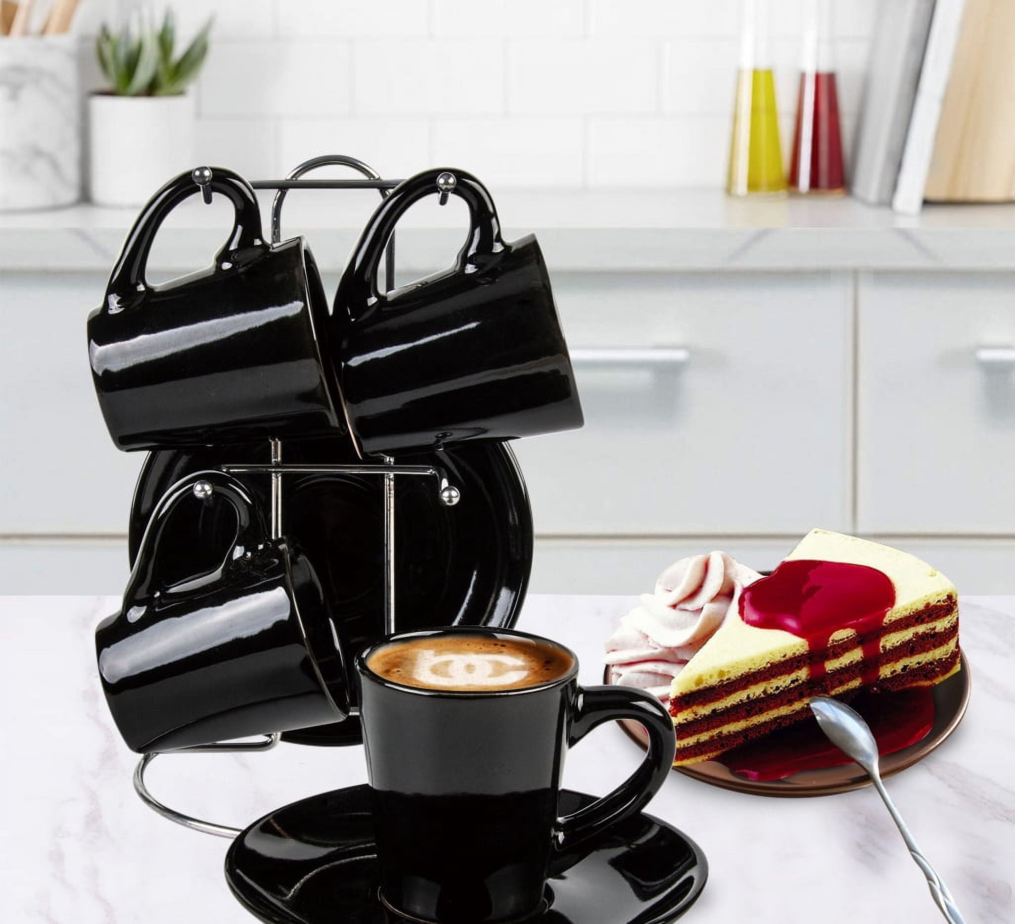 (2 pack) Bene Casa Black Ceramic Espresso Cups & Saucers Set of 9