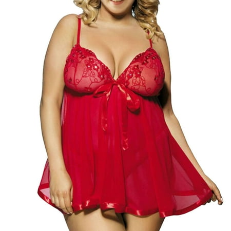 Weyolog Women s Underwear and Bras  Women s Fun Underwear Lace Cute Pajamas Women s Summer Transparent Mesh Hanging Pajama Dress Large Bodysuit  Womens Underwear Red 5XL