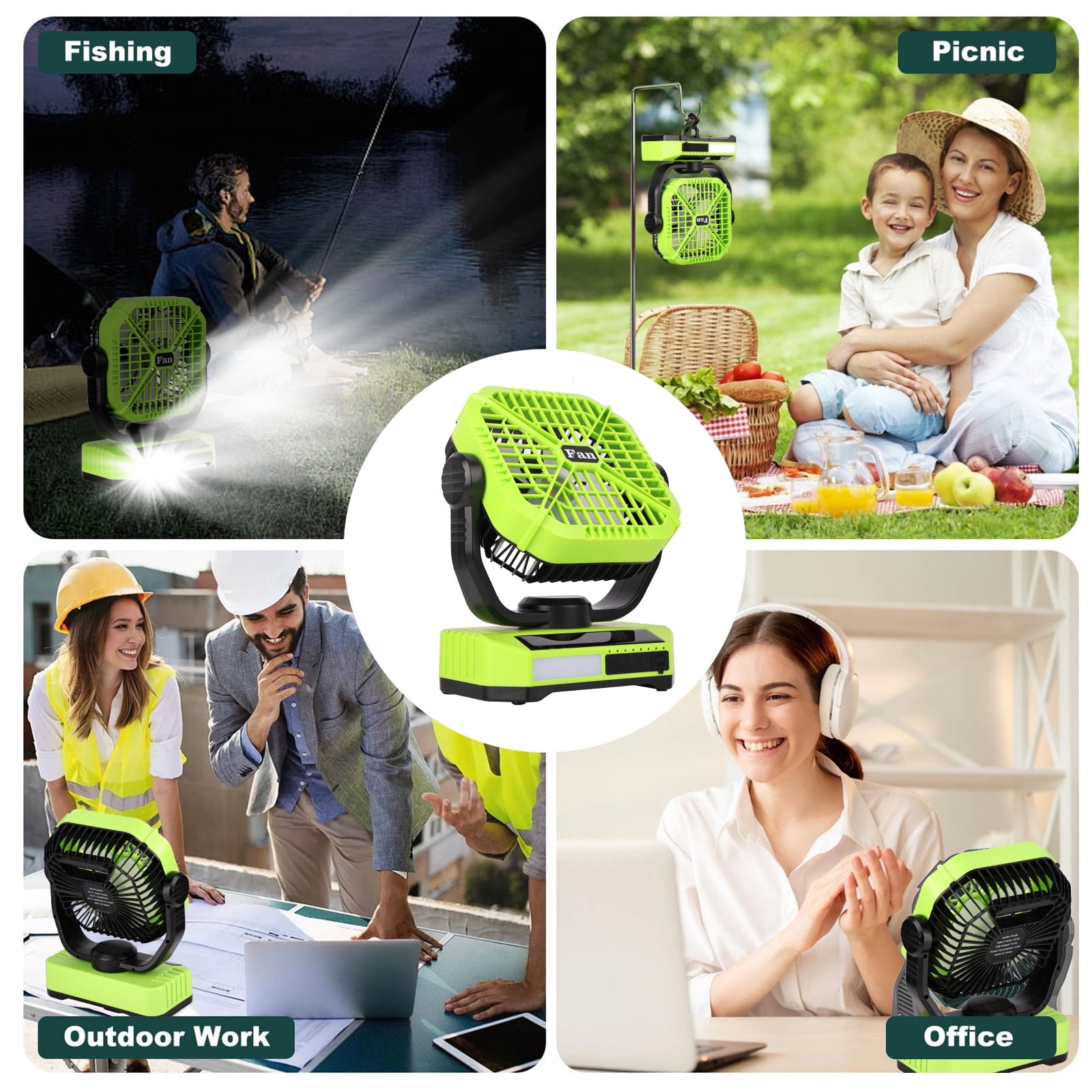 Camping Fan with LED Lantern, 10000mAh Rechargeable Tent Fan, 4-Speed Quiet Oscillating Fan with Remote & Hook, Portable Outdoor Fan for Camping Travel