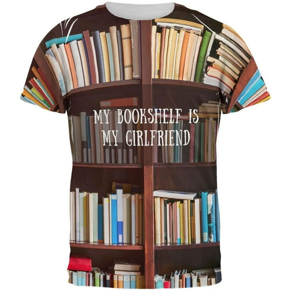 Book Shelf Girlfriend All Over Adult T-Shirt - Medium