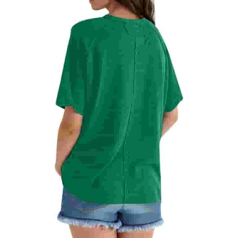 【ULLALA】Elling short sleeve women's fair green YOUSNH Womens Casual Spring Summer Solid Short Sleeve O Neck