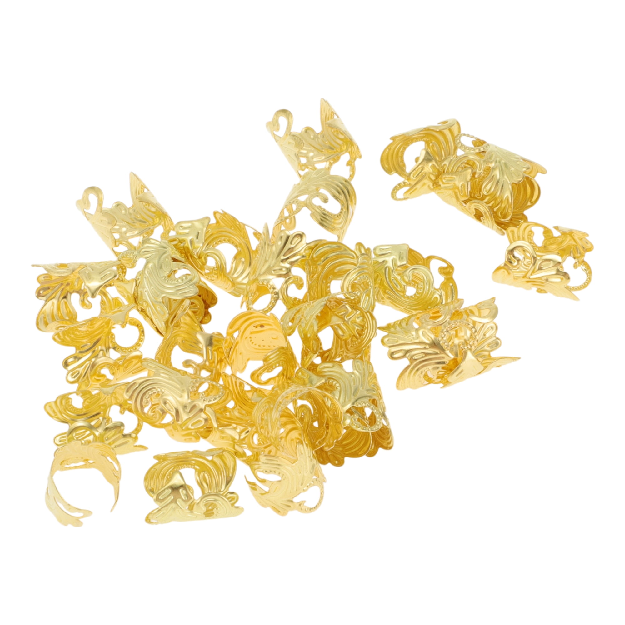 Unique Bargains Hollow Flower Hair Cuffs Dreadlock 30 Pcs Gold Tone
