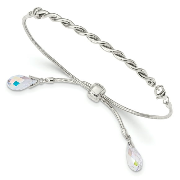 Sterling Silver Swarovski Crystal Tassel Adjustable Bracelet (Weight: 9.57 Grams, Length: Inches)