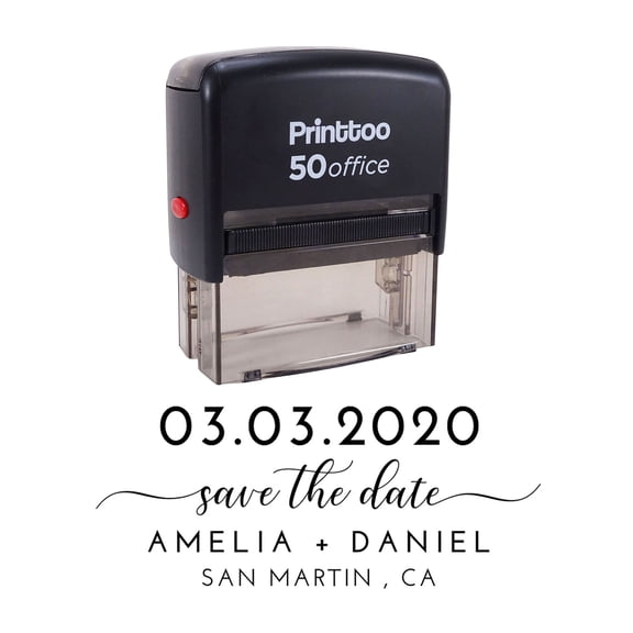 Printtoo Personalized Black Self Inking Wedding Save The Date Stamp Custom Rubber Stamper-68 x 30 mm