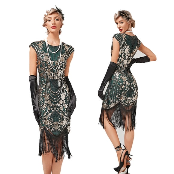 Up to 65% off!Summer Fashion Dresses for Women 2024 Plus Size 1920 Vintage Sequin Dress, Studded Tassel Dress, High-end Banquet Round Neck Small Dress, Round Neck Dress, Short Sleeved Round Neck Dress