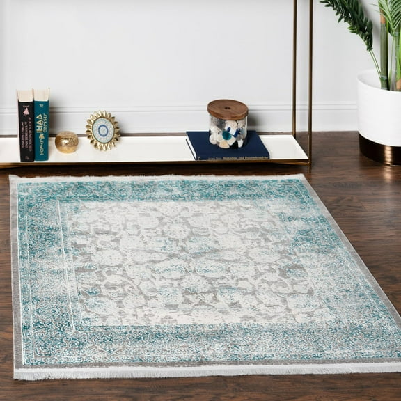 Unique Loom New Classical Collection Area Rug - Apollo (4' Square Light Blue/Ivory)