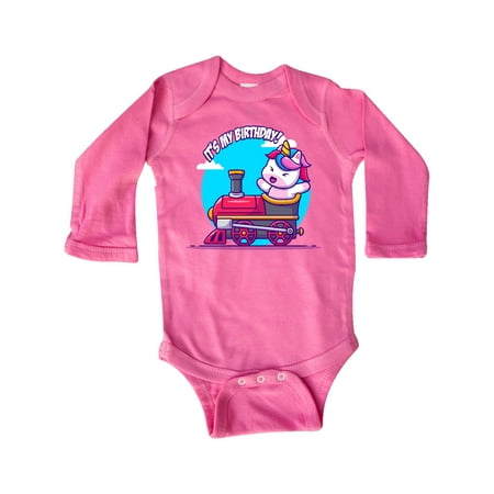 

Inktastic Unicorn Birthday Train Gift Baby Boy or Baby Girl Long Sleeve Bodysuit