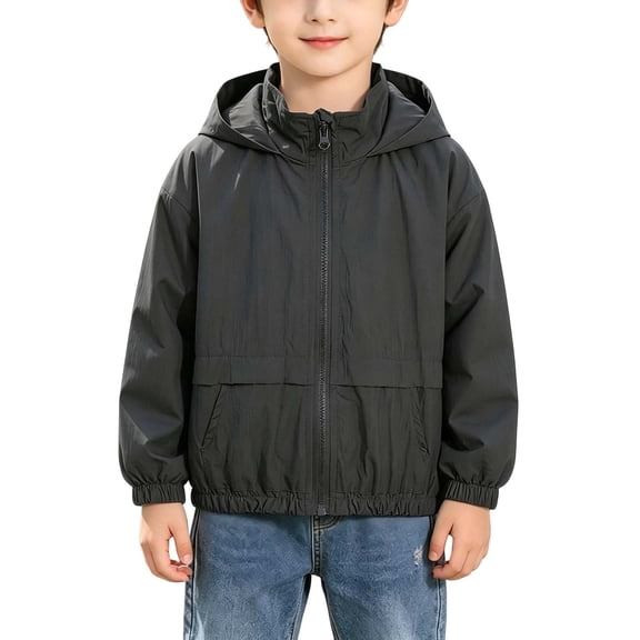 BFHHYA Boys Full Zip Hoodies Kids Fashion Long Sleeve Hooded Jacket Loose Fit Casual Tops with Pockets Soild Color Lightweight Coat 4-13 Years