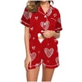 thumbnail image 6 of Lenago Womens Pajamas Women Printed Stand Up Collar Pocket Short Sleeved Top Shorts Home Wear Pajama Set Red Xl, 6 of 9