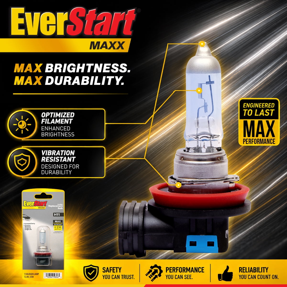 EverStart Maxx H11 Halogen Headlight Bulb, 1 Pack, Compatible with Multiple Cars