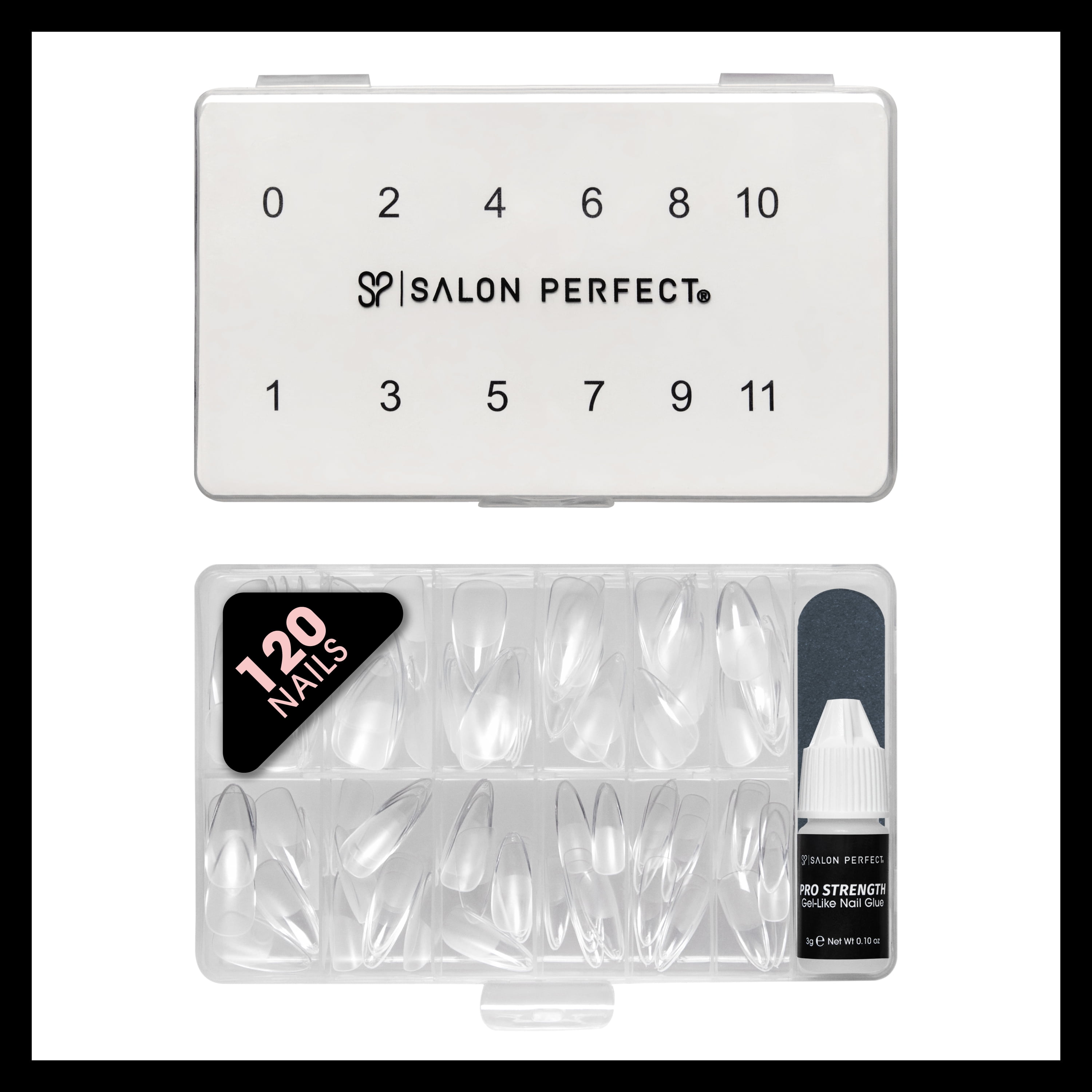 Salon Perfect Artificial Fake Press On Nails, 305 Gel X-Tension, Clear, Stilletto, File and Glue Inlcuded, 120 Nails