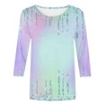 thumbnail image 4 of Yuyuzo Hauts pour Femmes Manches 3/4 Chemises Col Rond Blouses Décontractées Imprimé Graphique T-Shirts Tees, 4 of 5
