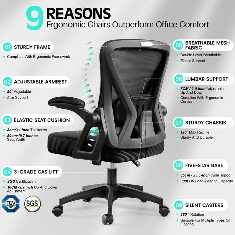 Coolhut Ergonomic Mesh Office Chair, Adjustable with Wheels
