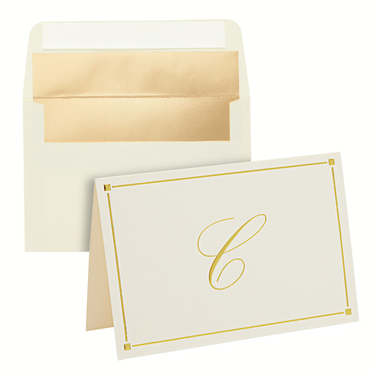 24 Pack, Ivory Gold Foil Letter C Monogram Blank Note Cards with