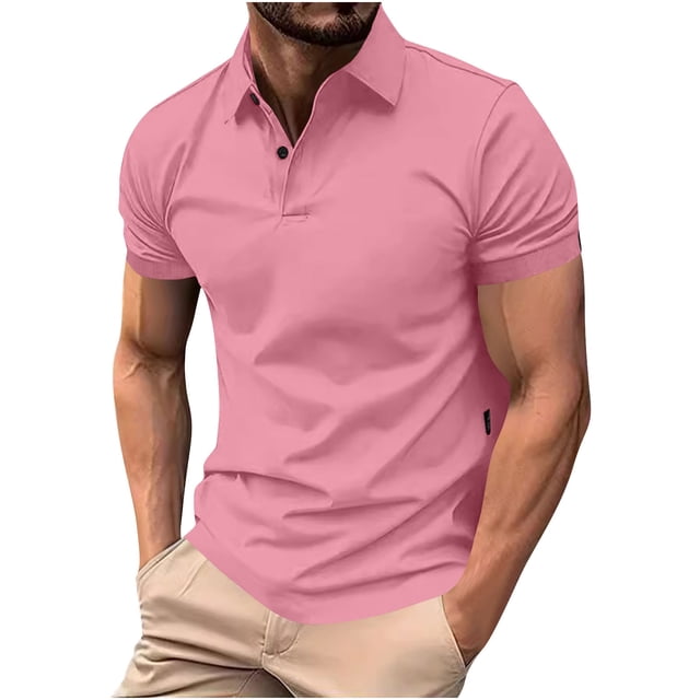 Manga Corta de Verano Tops de Color Sólido Casual Manga Corta Cuello Redondo Doblado Hendidura Superior, Camisa de Fibra de Poliéster para Hombres, Lavado de Manos