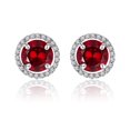 thumbnail image 1 of JeenMata Pendientes de Botón con Halo de Piedra Natal de Enero y Granate Rojo de Talla Redonda de 1,25 Quilates en Oro Blanco de 18 K sobre Plata, 1 of 5
