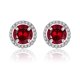 thumbnail image 1 of JeenMata Pendientes de Botón con Halo de Piedra Natal de Enero y Granate Rojo de Talla Redonda de 1,25 Quilates en Oro Blanco de 18 K sobre Plata, 1 of 5