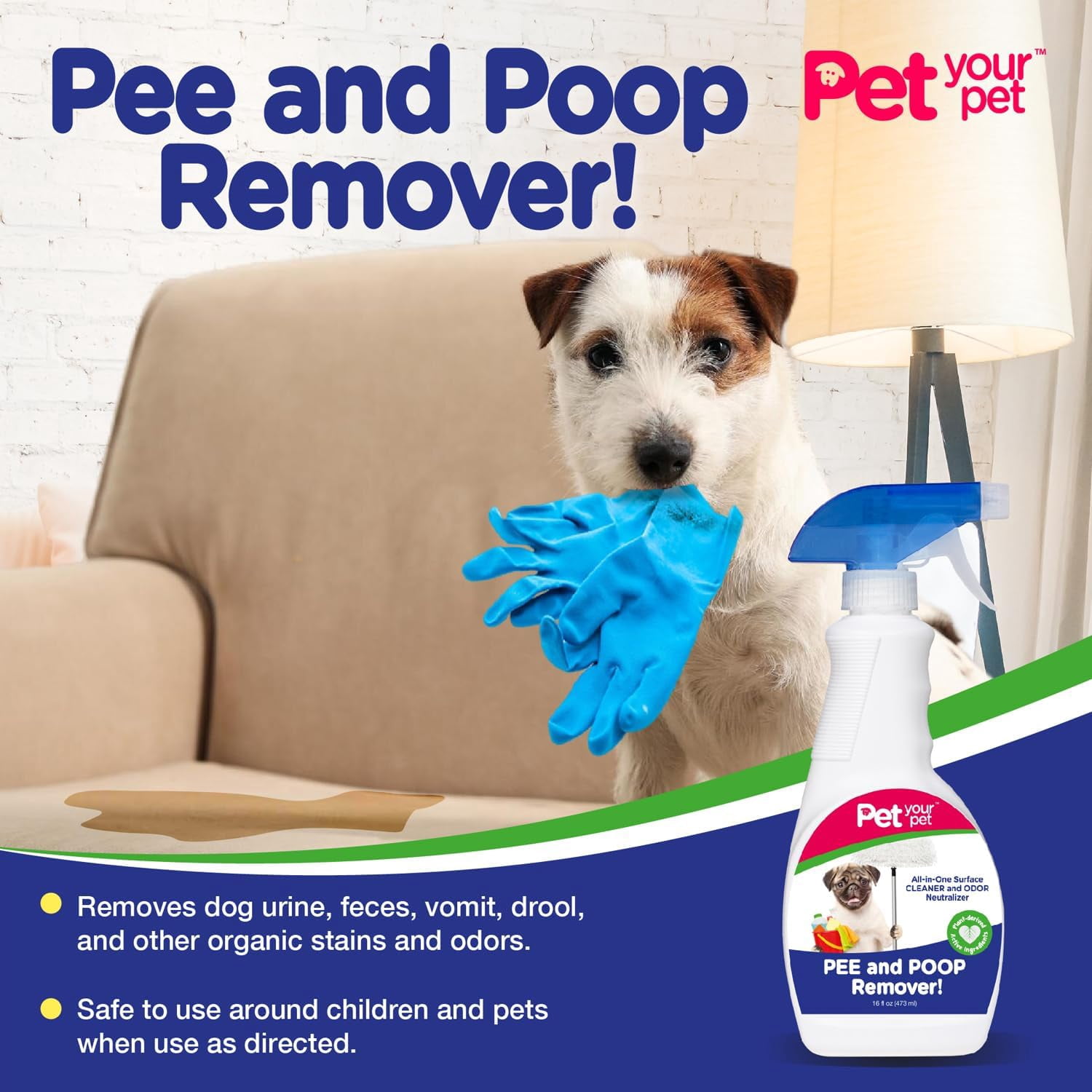Dog Pee and Poop Remover – All-in-One Pet Stain and Odor Remover with Plant-Derived Ingredients – Stain and Odor Removers for Upholstery, Carpets & Hard Floors