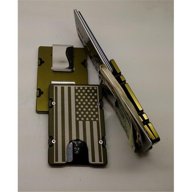 Helm American Flag RFID Protected Aluminum Wallet & Credit Card Holder- Green