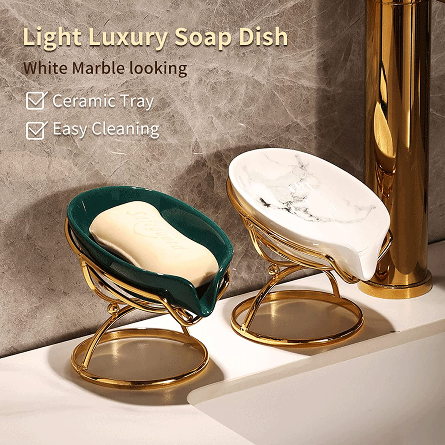 NULeaf™: Ceramic Self-Draining Soap Dish: Luxury Handmade Pottery for  Kitchen, Bathroom or Shower