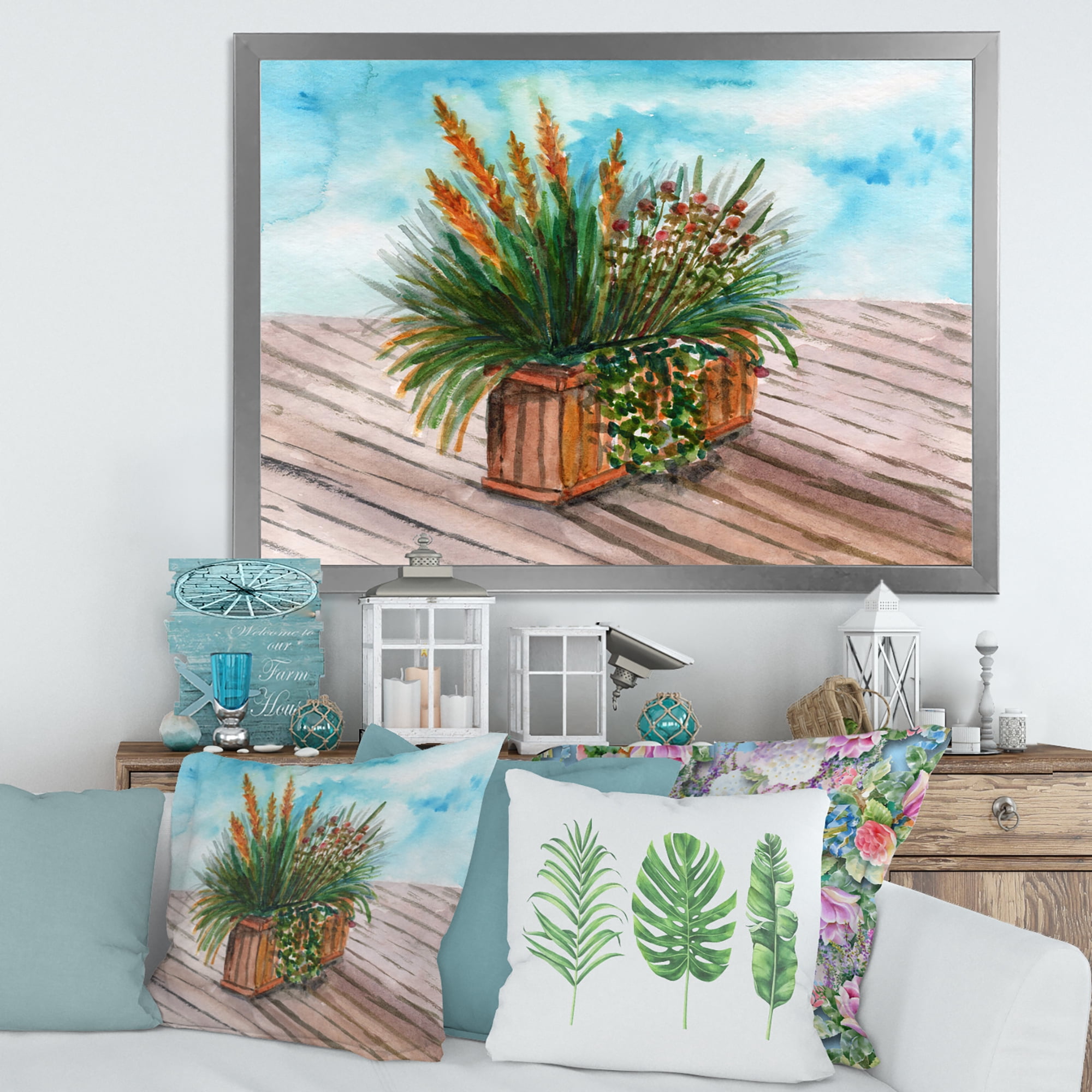 Designart 'Green Stems With Yellow Spikelets of Houseplant' Traditional Framed Art Print