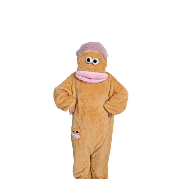 AHMOMEI Fuzzy Pajamas Big Mouth Monster Teen Adults Onesie Silly Plush Hooded Jumpsuit Pajama Party & Cozy Sleepwear Gift No Shoes Yellow M