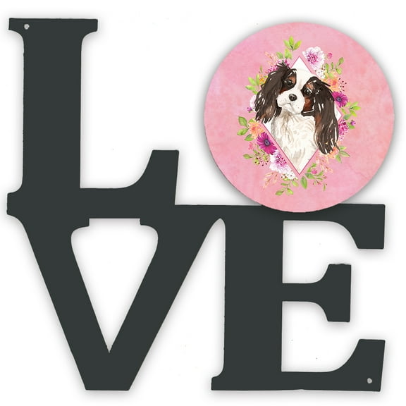 Carolines Treasures CK4206WALV Tricolor Cavalier Spaniel Pink Flowers Metal Wall Artwork LOVE 12X12 multicolor