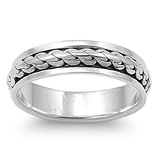 925 Sterling Silver Single Weaved Row Spinner Ring Size 10
