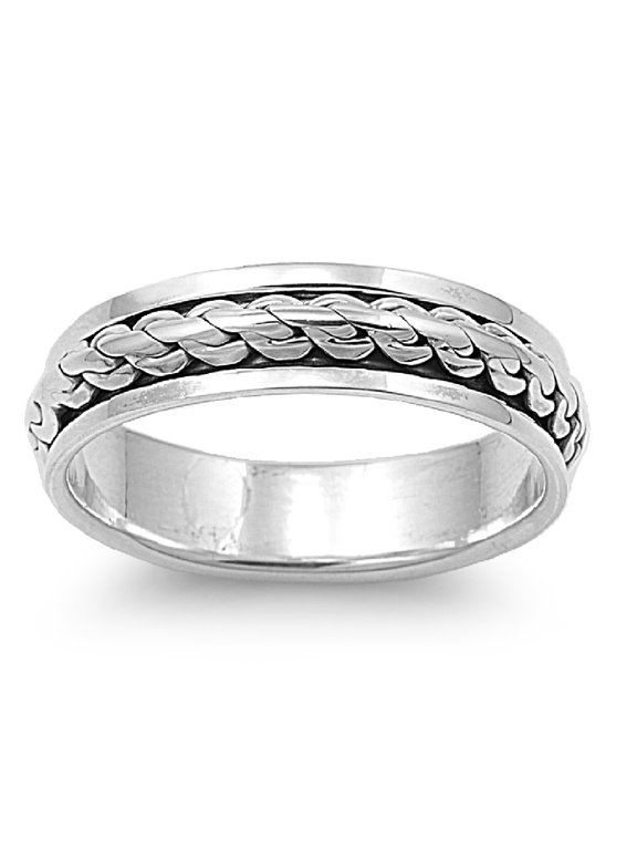 925 Sterling Silver Single Weaved Row Spinner Ring Size 13