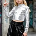 thumbnail image 4 of RFQWOVSR Kids Long Sleeve Mock Neck Leather Dance Top Retro Pullover, 4 of 6