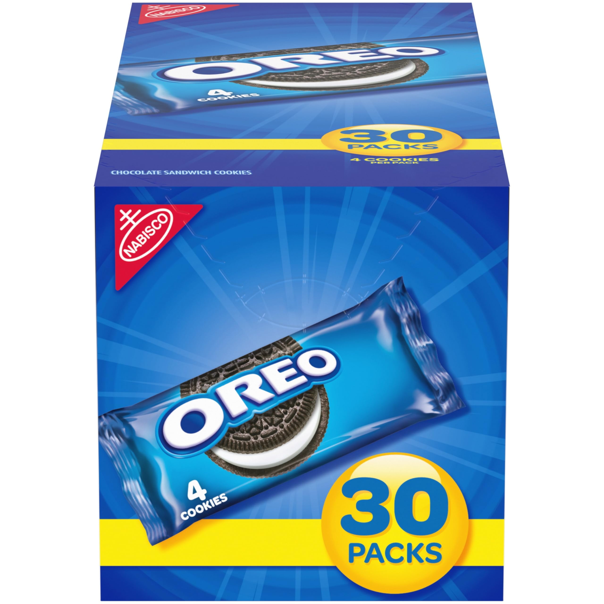 Oreo Chocolate Sandwich Cookies, 30 Snack Packs (4 Cookies Per Pack)