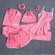 thumbnail image 2 of Pijama de siete piezas de color sólido para mujer, cárdigan de seda para primavera/otoño/verano, ropa de hogar, traje de pijama de seda artificial de 7 piezas, 2 of 5