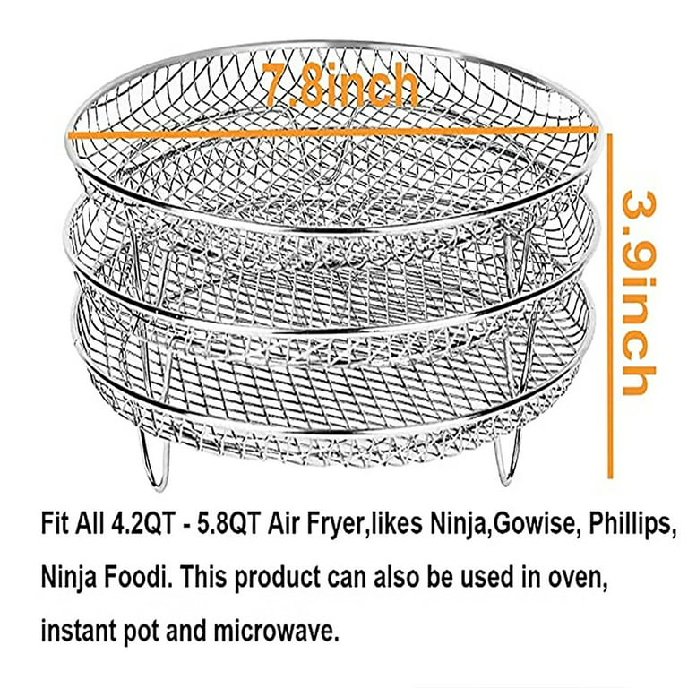 Round Air Fryer Basket Stainless Steel Air Fryer Accessories Air Fryer  Racks Three Layer Stackable Dehydrator Racks Fit for 4.2Qt, 5.3Qt, 5.5Qt