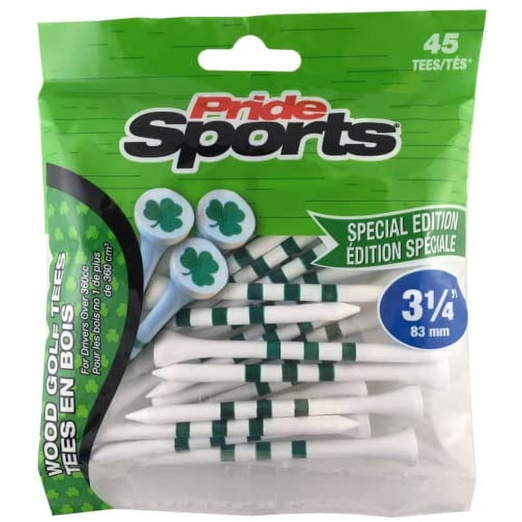 PrideSports Special Edition Shamrock Print Golf Tees, 3-1/4", White Wood Tee with Shamrock Imprint