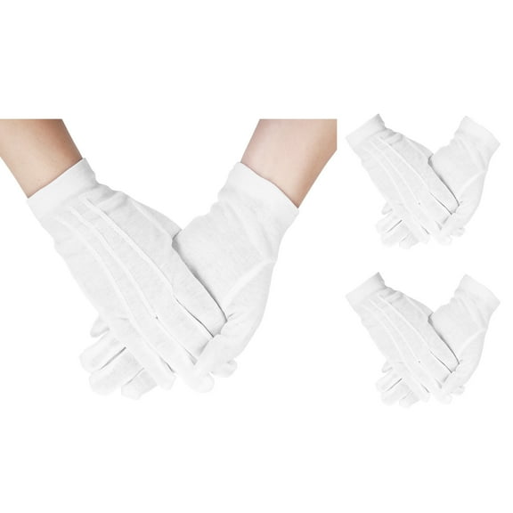 White Cotton Gloves Parades Costume Gloves Formal Uniform Glove Jewelry Inspection, 3 Pair