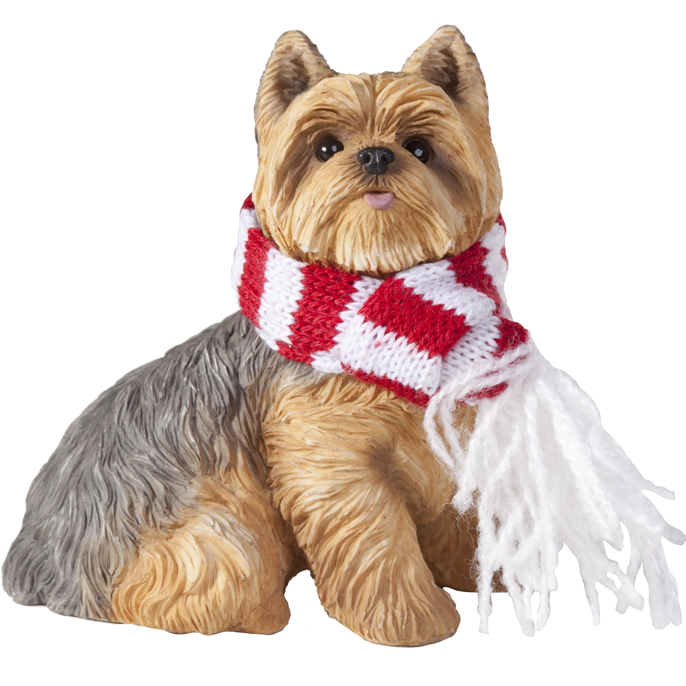 Sandicast Sitting Yorkshire Terrier with Scarf Christmas Dog Ornament