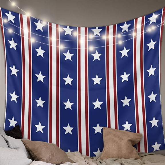4th of July Tapestry for Bedroom Wall Hanging Tapestry,Independence Day Blue White Red Stripes Country Star Ceiling Backdrop Tapestries Poster Blanket Wall Decor for Teens Room Living Room 39" x 59"