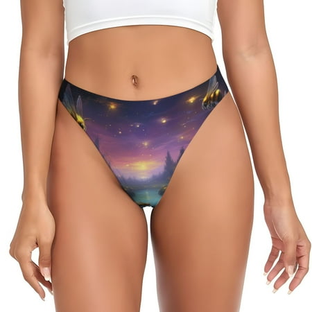 Qokaie Magical Bees Twilight River Printed Women s Cotton Thong Underwear  Sexy Breathable Panties G-string-3X-Large